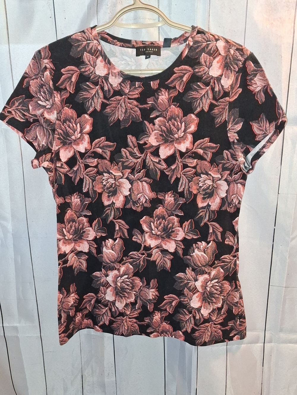 Ted Baker Black Tee with Pink Floral Allover Print